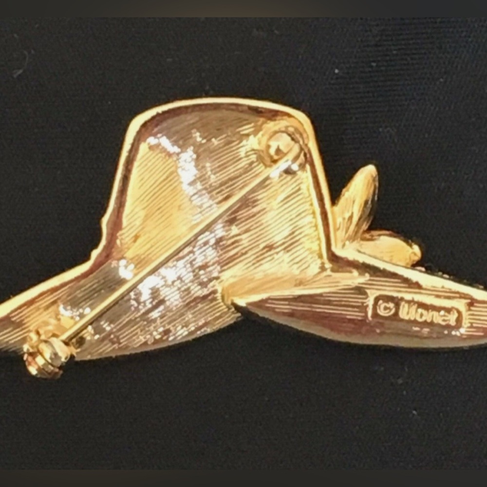 Vintage Monet Ladies Hat Brooch Pin Gold Tone With Clear Orange Rhinestones - Picture 4 of 5